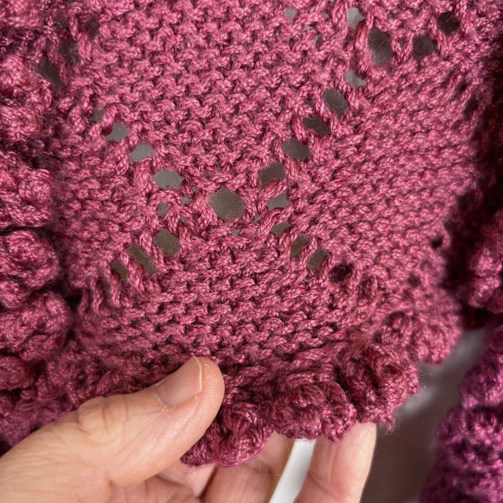 Hand Crocheted Plum Wrap Shawl 69 x 16 Ruffled Edges Knit Spring Shawl Plus Size